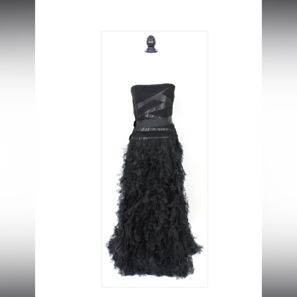 Tadashi Shoji Elegant Black Ruffle Gown - Picture 2 of 12